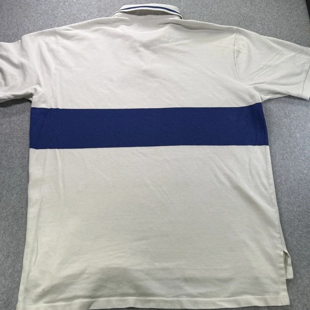 Y2K Polo by Ralph Lauren Colorblock Polo Shirt XL Cream‎ Navy Stripe Vintage